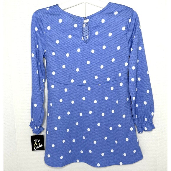 Art Class Girls Blue Polka Dot Textured Woven Long Sleeve Dress Size S 6/7 NEW! - Picture 6 of 10